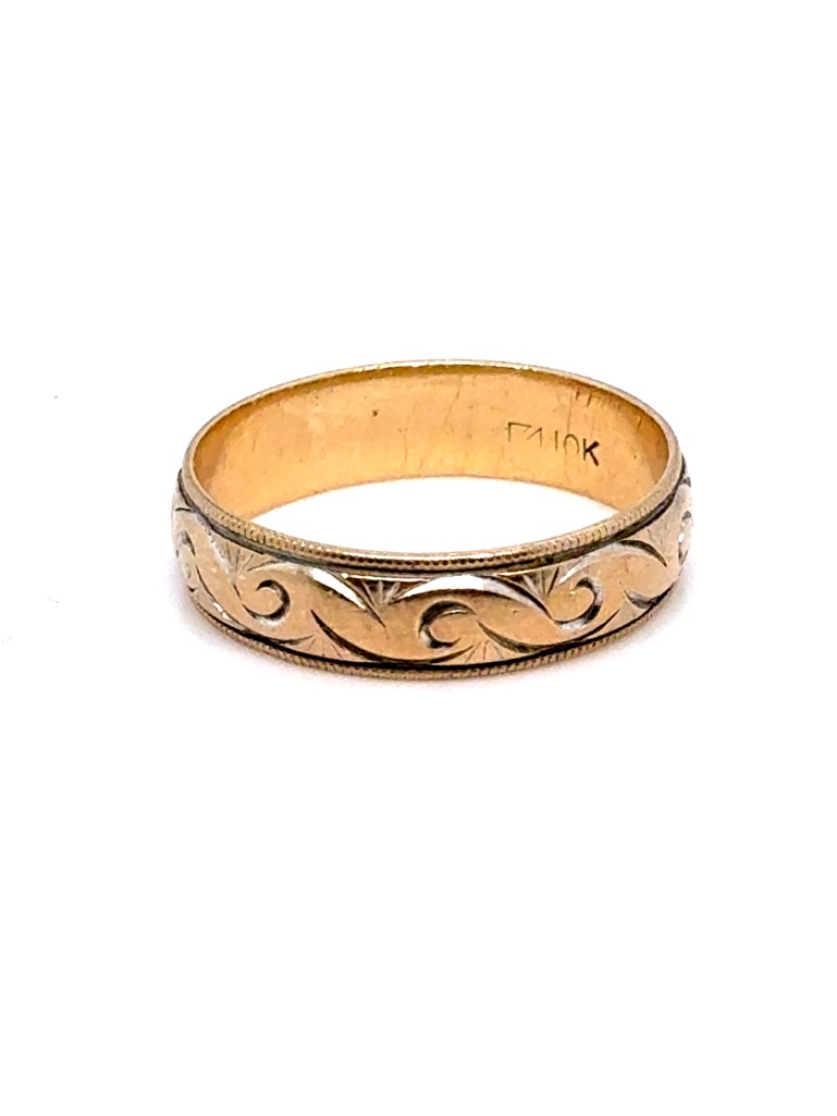 10k Gold Engraved Scroll Band Ring